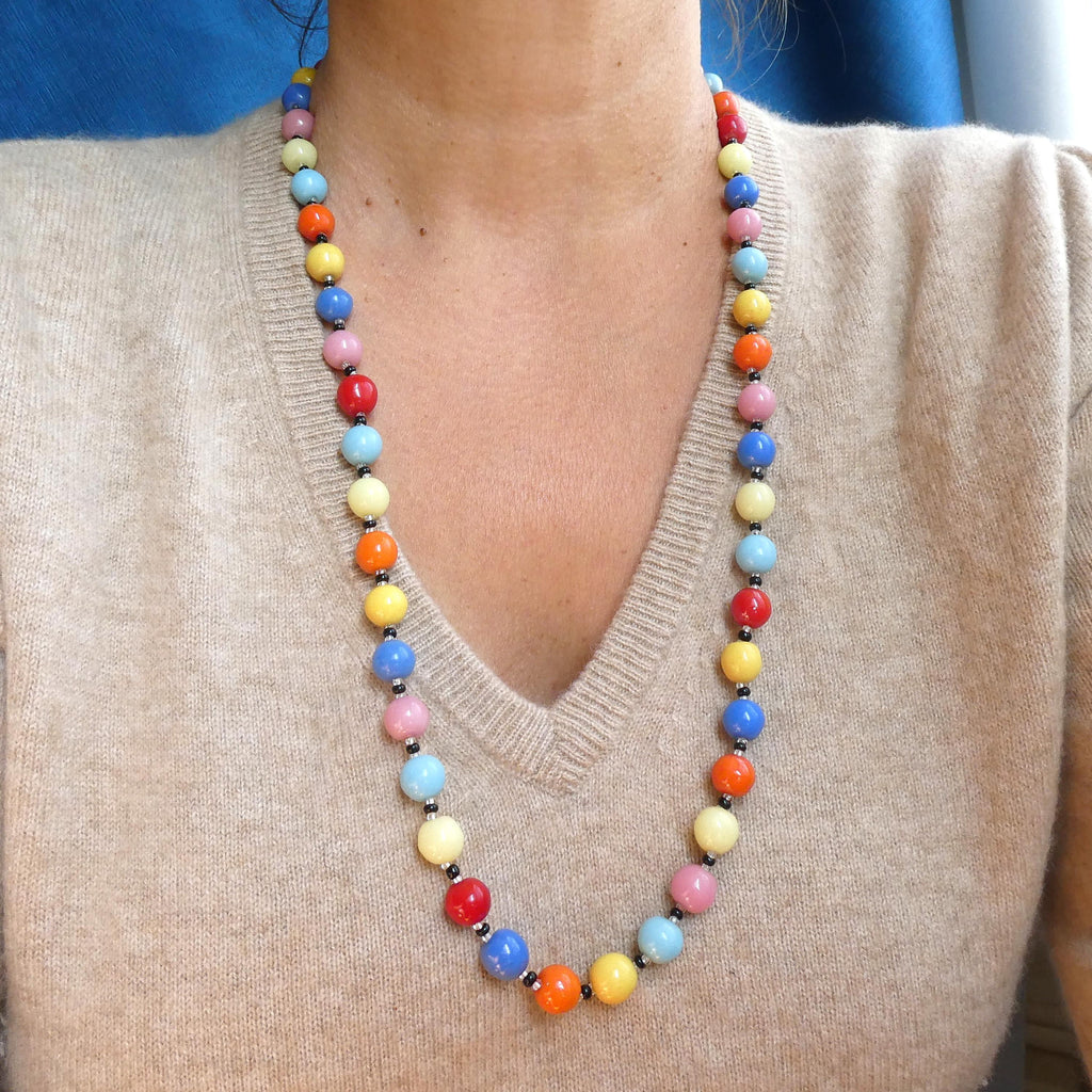 Vintage Deco Necklace, 1930s Czech Harlequin Art Glass Multicoloured Beads