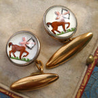 Antique Deco Cufflinks Sagittarius Zodiac Sign Intaglio Reverse Painted Essex Crystal Glass December Birthday
