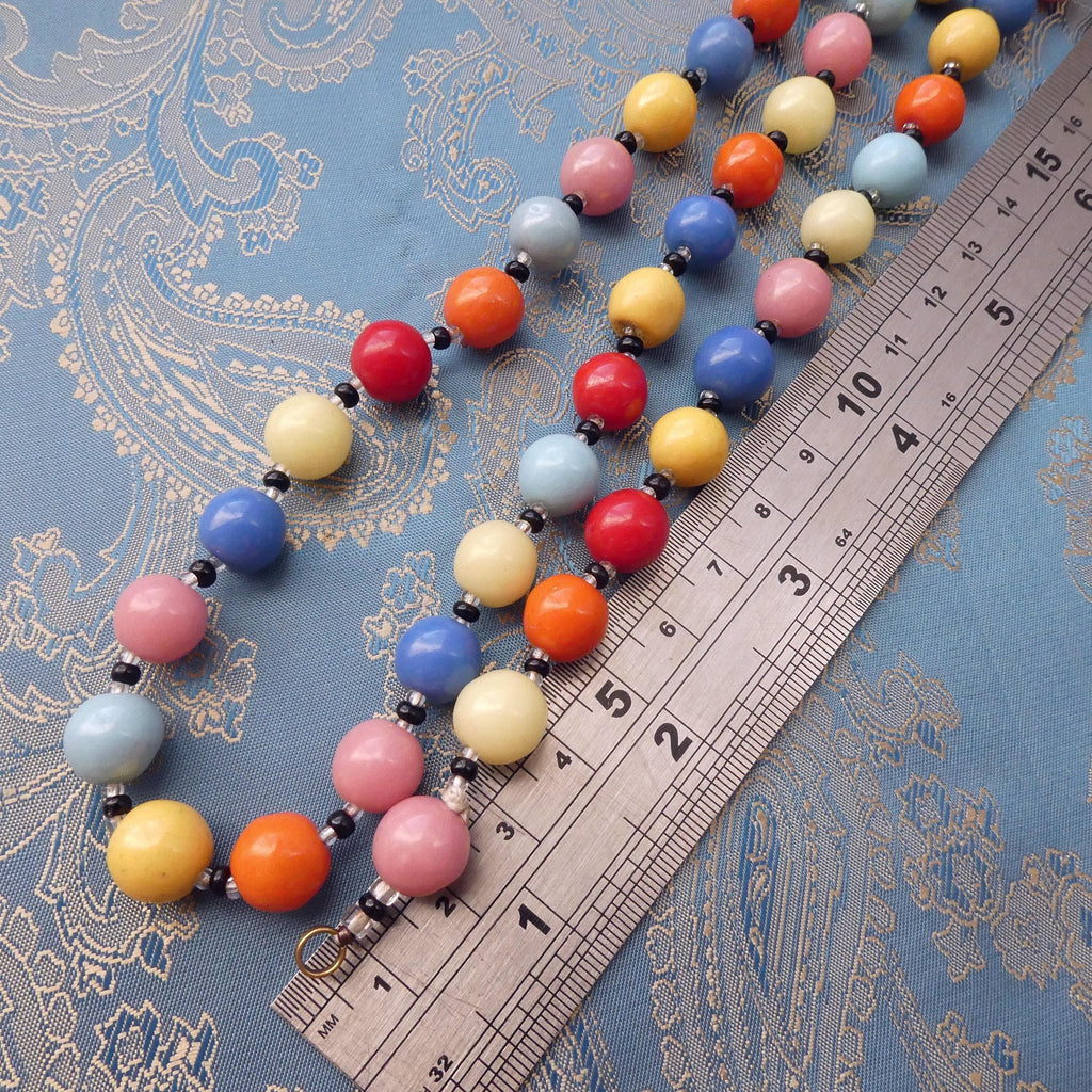 Vintage Deco Necklace, 1930s Czech Harlequin Art Glass Multicoloured Beads