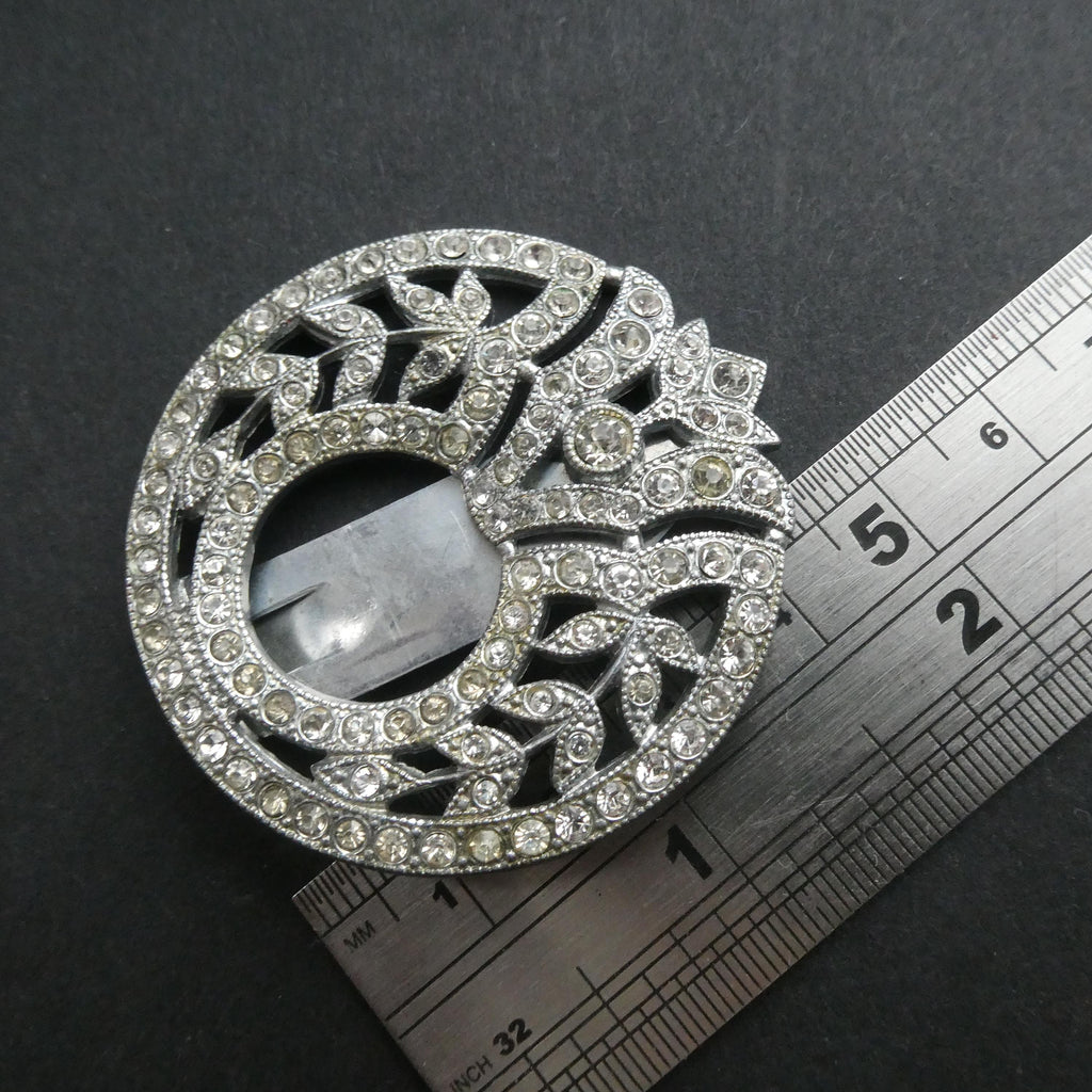 Vintage 1930s Deco Dress Clip Brooch Large Diamante Buckle Pin