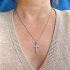 Vintage Diamond Cut Cross Pendant 1970s Shiny Mod Polished Christian Jewelry
