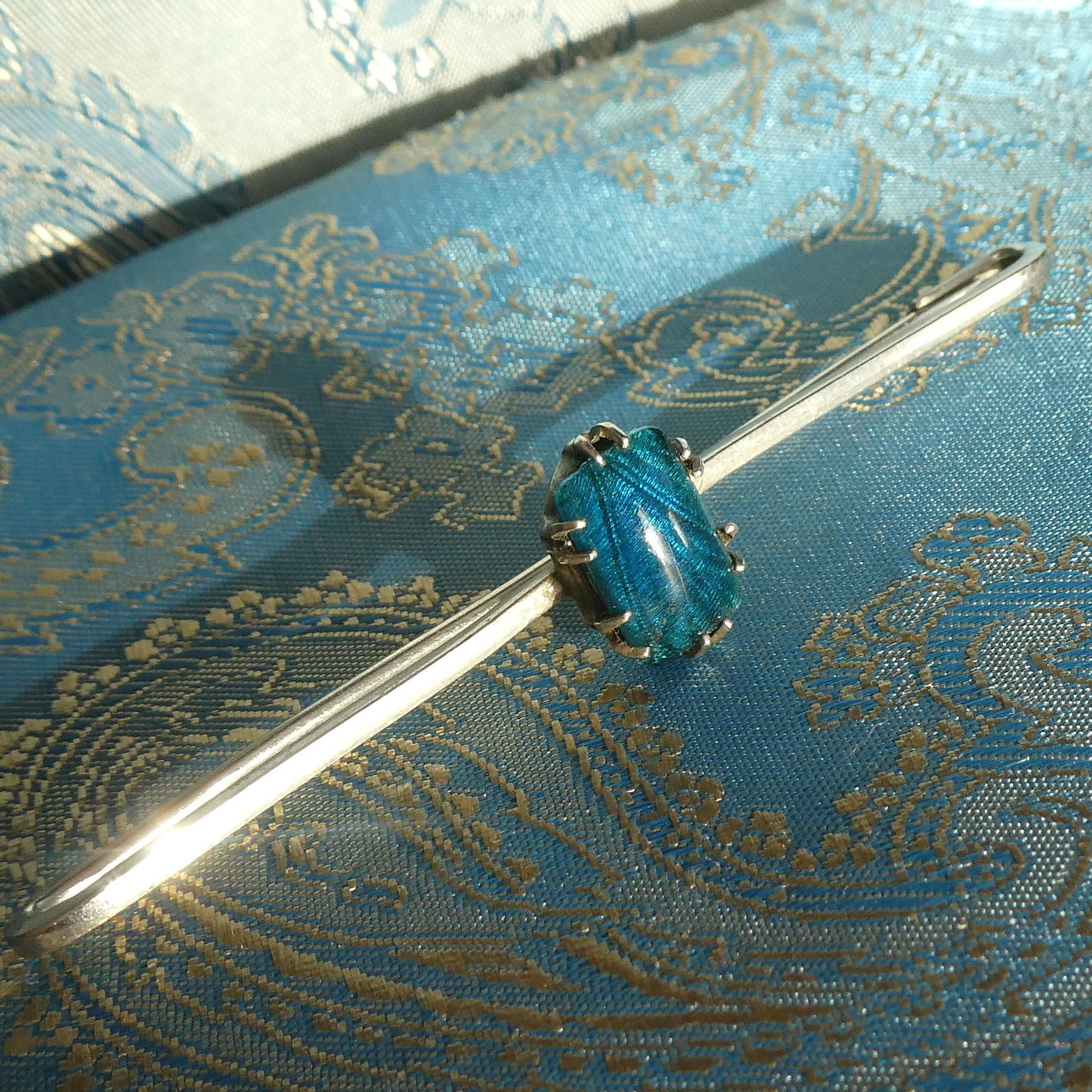 Antique Deco 1920s Bar Brooch Stock Tie Pin Simulated Butterfly Wing Pin