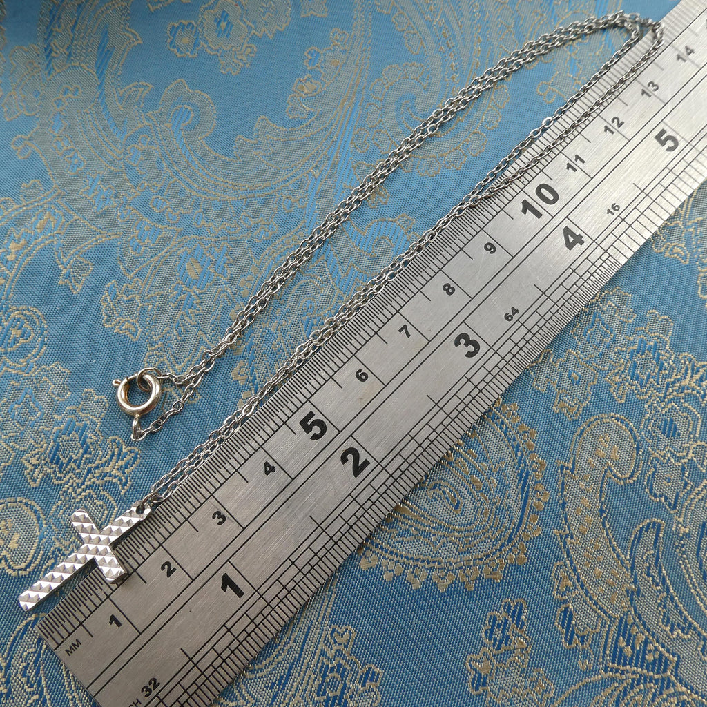 Vintage Diamond Cut Cross Pendant 1970s Shiny Mod Polished Christian Jewelry