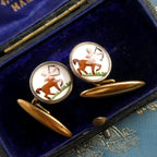 Antique Deco Cufflinks Sagittarius Zodiac Sign Intaglio Reverse Painted Essex Crystal Glass December Birthday