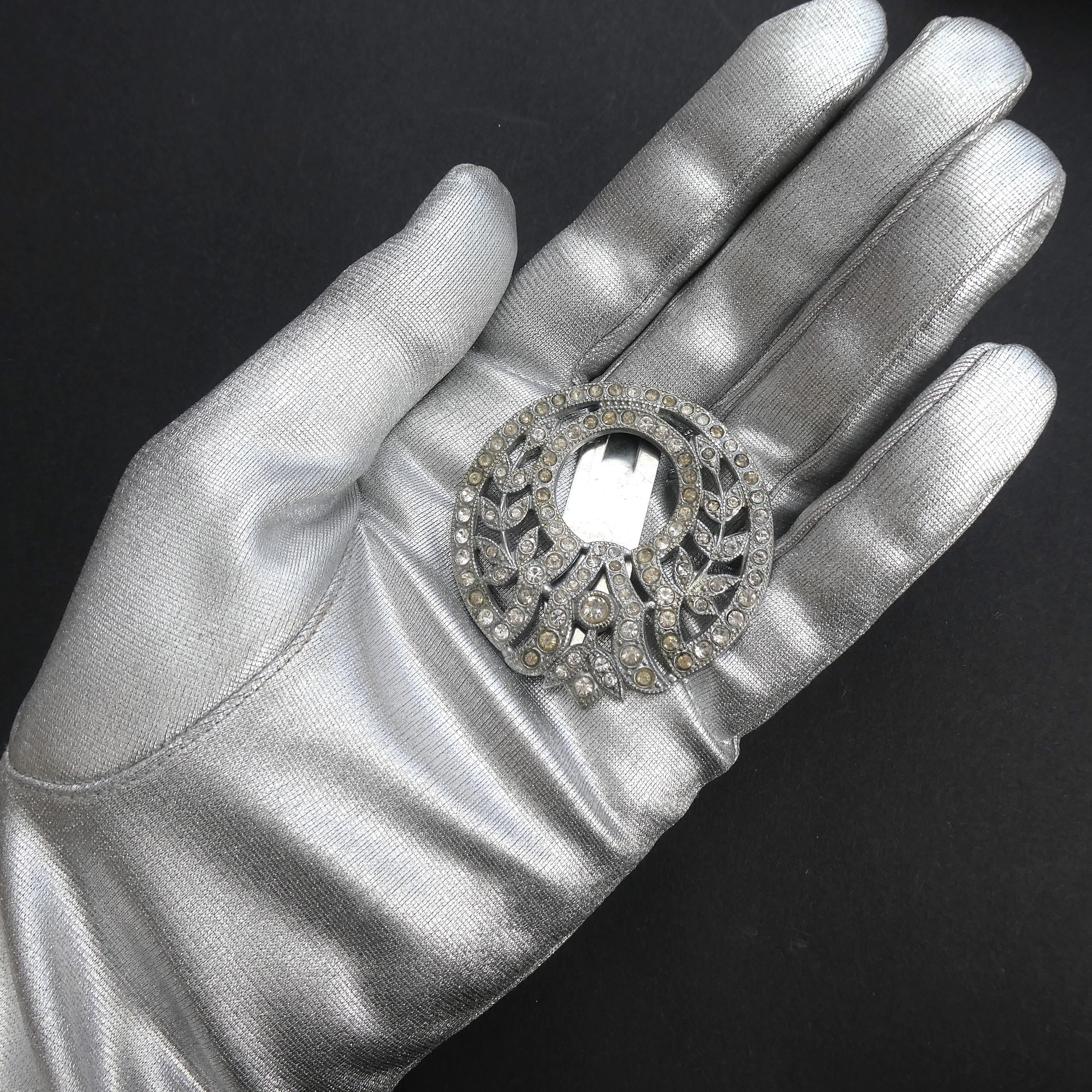 Antique Art Deco Dress Clip Brooch Large Diamante Buckle Pin