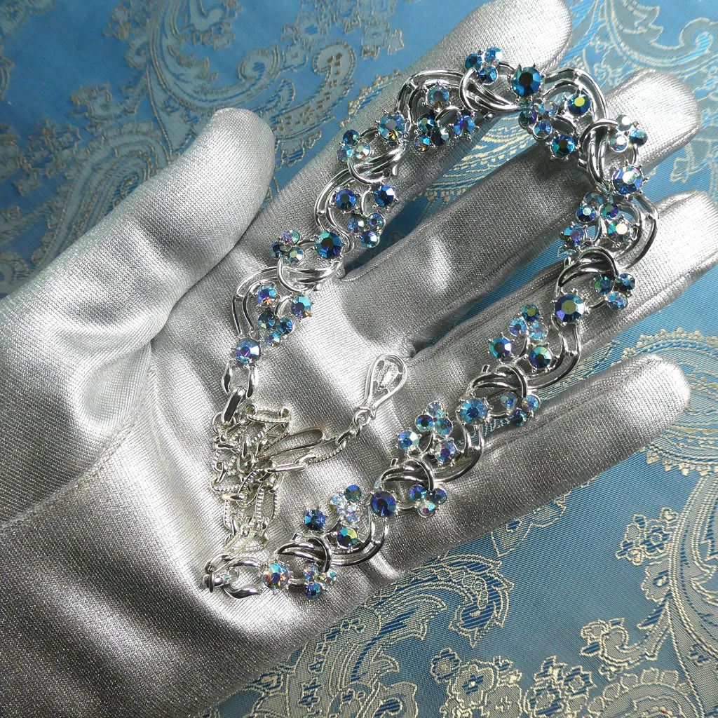Vintage 1950s Costume Necklace Midcentury Aurora Borealis Crystal Collar, Likely Jewelcraft