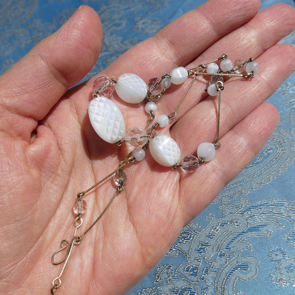 Antique Deco Czech Necklace 1920s Optical Illusion Art Glass Crystal Rolled Gold Wire Collar