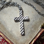 Vintage Diamond Cut Cross Pendant 1970s Shiny Mod Polished Christian Jewelry