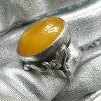 Large 6.6g Baltic Butterscotch Amber Silver Ring, 1990s Artisan Handcrafted Egg Yolk Beeswax Amber