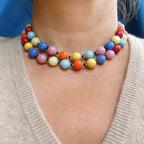 Vintage Deco Necklace, 1930s Czech Harlequin Art Glass Multicoloured Beads