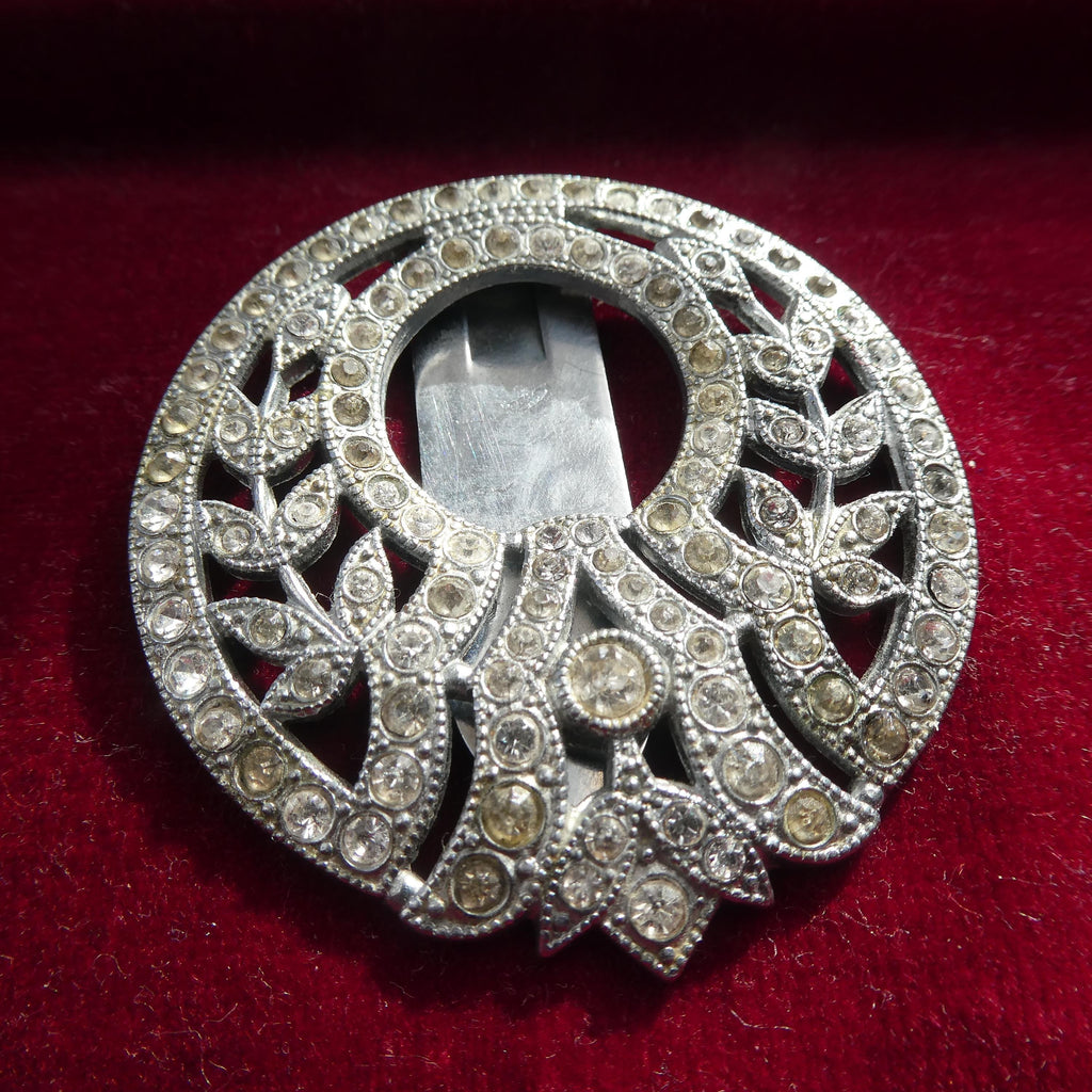 Antique Art Deco Dress Clip Brooch Large Diamante Buckle Pin