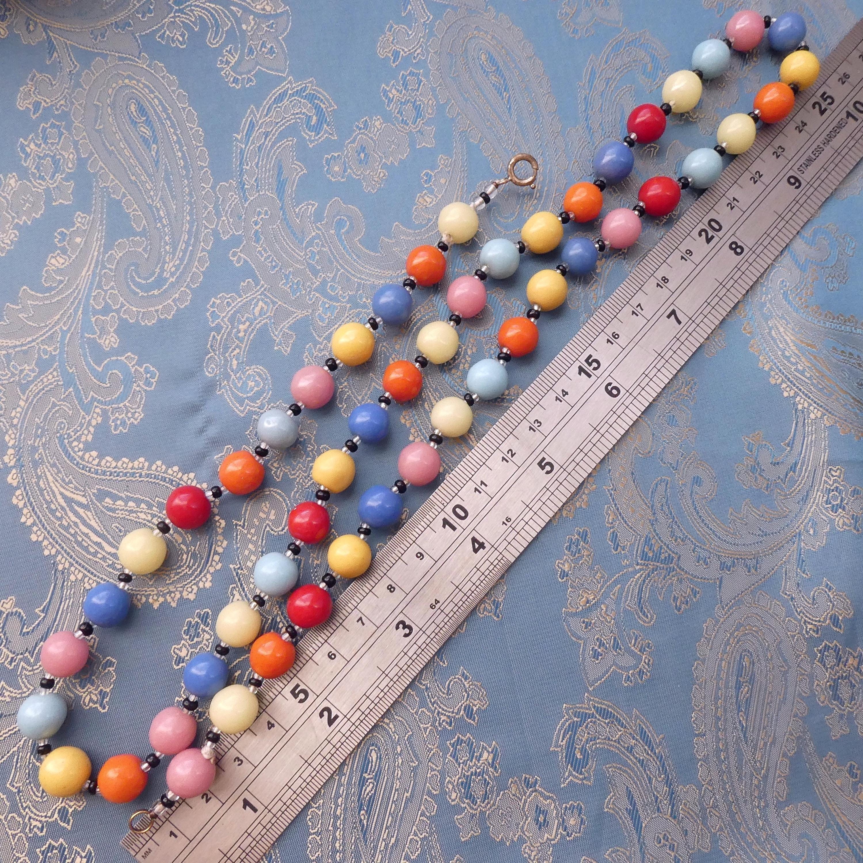 Vintage Deco Necklace, 1930s Czech Harlequin Art Glass Multicoloured Beads