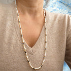 Vintage Monet Glass Pearl Necklace 1980s Dainty Black & White Pearl Matinee Rope