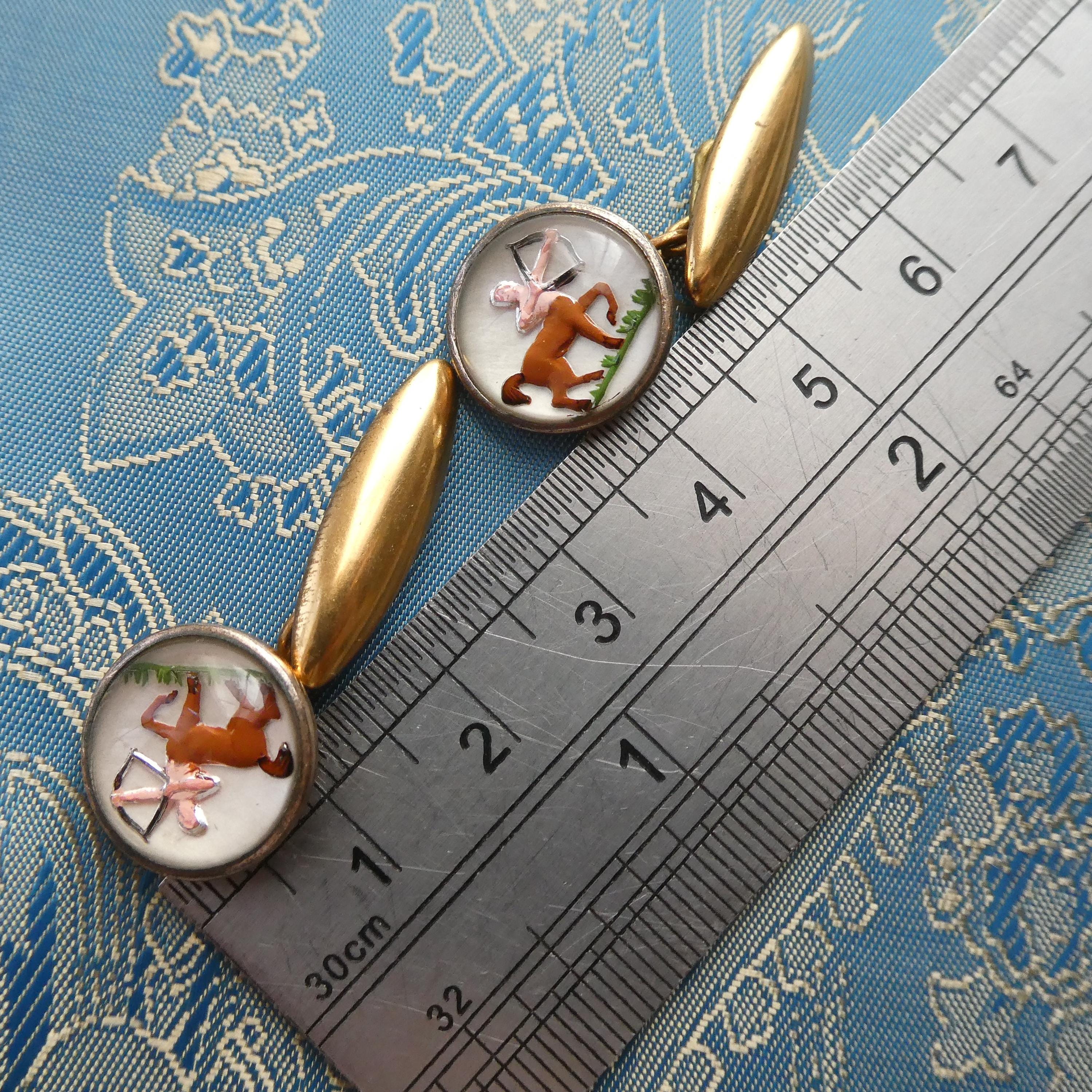 Antique Deco Cufflinks Sagittarius Zodiac Sign Intaglio Reverse Painted Essex Crystal Glass December Birthday