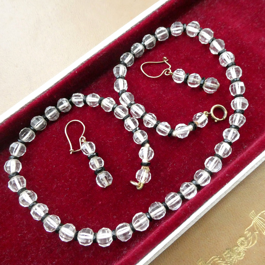 1 Antique Rock Crystal Necklace Earrings Set, Victorian – Edwardian circa 1900