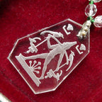 Rare Lalique Style Pendant Necklace Deco Egyptian Revival Intaglio Carved Glass & Sea Green Czech Crystal Collar