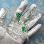 Rare Lalique Style Pendant Necklace Deco Egyptian Revival Intaglio Carved Glass & Sea Green Czech Crystal Collar