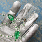 Rare Lalique Style Pendant Necklace Deco Egyptian Revival Intaglio Carved Glass & Sea Green Czech Crystal Collar