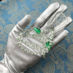 Rare Lalique Style Pendant Necklace Deco Egyptian Revival Intaglio Carved Glass & Sea Green Czech Crystal Collar