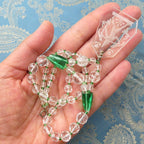 Rare Lalique Style Pendant Necklace Deco Egyptian Revival Intaglio Carved Glass & Sea Green Czech Crystal Collar