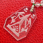 Rare Lalique Style Pendant Necklace Deco Egyptian Revival Intaglio Carved Glass & Sea Green Czech Crystal Collar