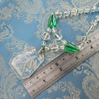 Rare Lalique Style Pendant Necklace Deco Egyptian Revival Intaglio Carved Glass & Sea Green Czech Crystal Collar