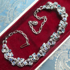 Vintage 1950s Costume Necklace Midcentury Aurora Borealis Crystal Collar, Likely Jewelcraft