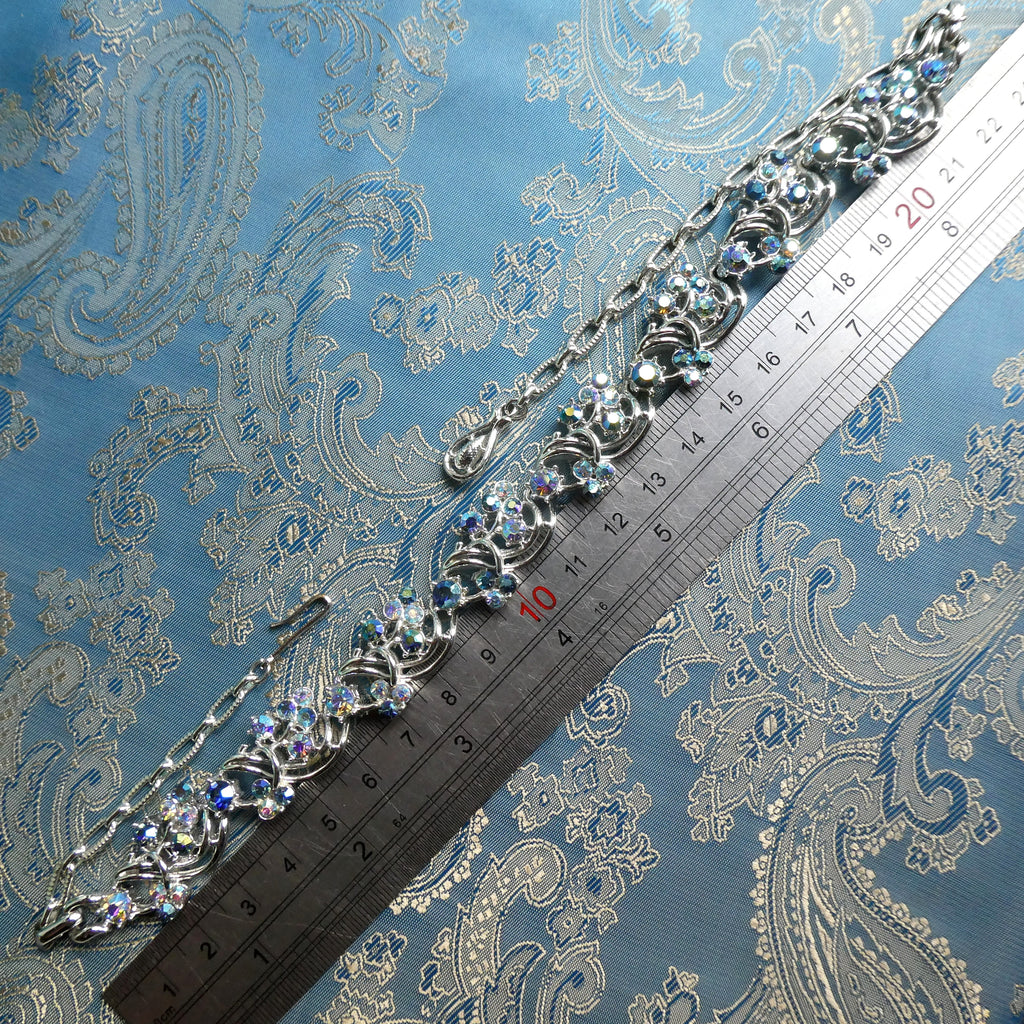 Vintage 1950s Costume Necklace Midcentury Aurora Borealis Crystal Collar, Likely Jewelcraft