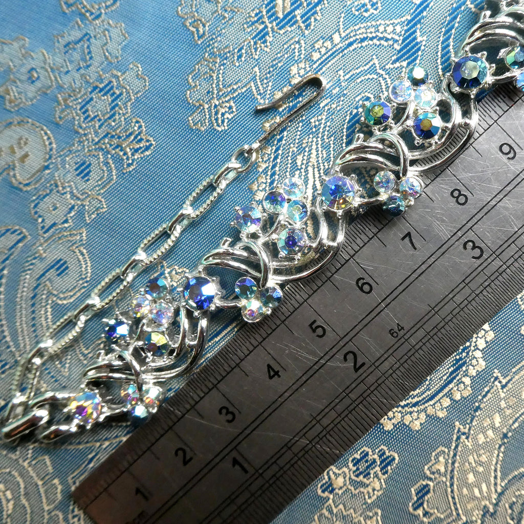 Vintage 1950s Costume Necklace Midcentury Aurora Borealis Crystal Collar, Likely Jewelcraft