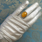 Large 6.6g Baltic Butterscotch Amber Silver Ring, 1990s Artisan Handcrafted Egg Yolk Beeswax Amber