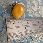 Large 6.6g Baltic Butterscotch Amber Silver Ring, 1990s Artisan Handcrafted Egg Yolk Beeswax Amber