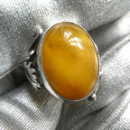Large 6.6g Baltic Butterscotch Amber Silver Ring, 1990s Artisan Handcrafted Egg Yolk Beeswax Amber