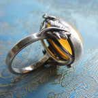 Large 6.6g Baltic Butterscotch Amber Silver Ring, 1990s Artisan Handcrafted Egg Yolk Beeswax Amber