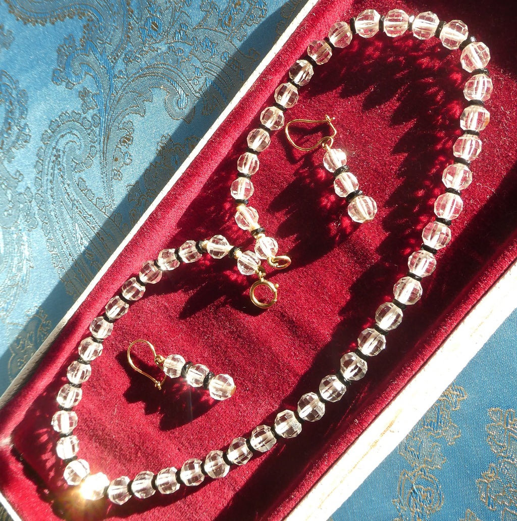 1 Antique Rock Crystal Necklace Earrings Set, Victorian – Edwardian circa 1900