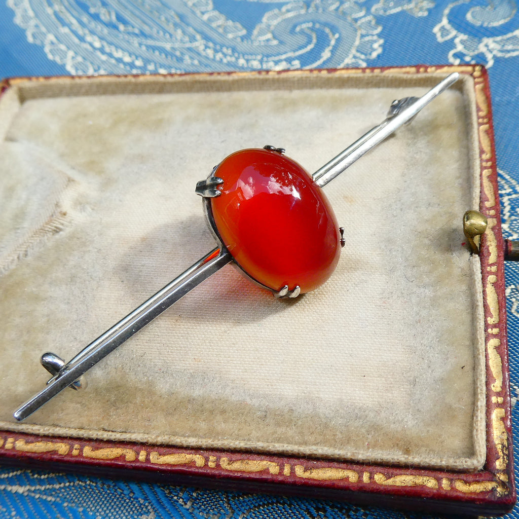 Antique Equestrian Deco Brooch Sterling Silver Carnelian Stock Pin c. 1910-1920