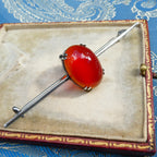 Antique Equestrian Deco Brooch Sterling Silver Carnelian Stock Pin c. 1910-1920