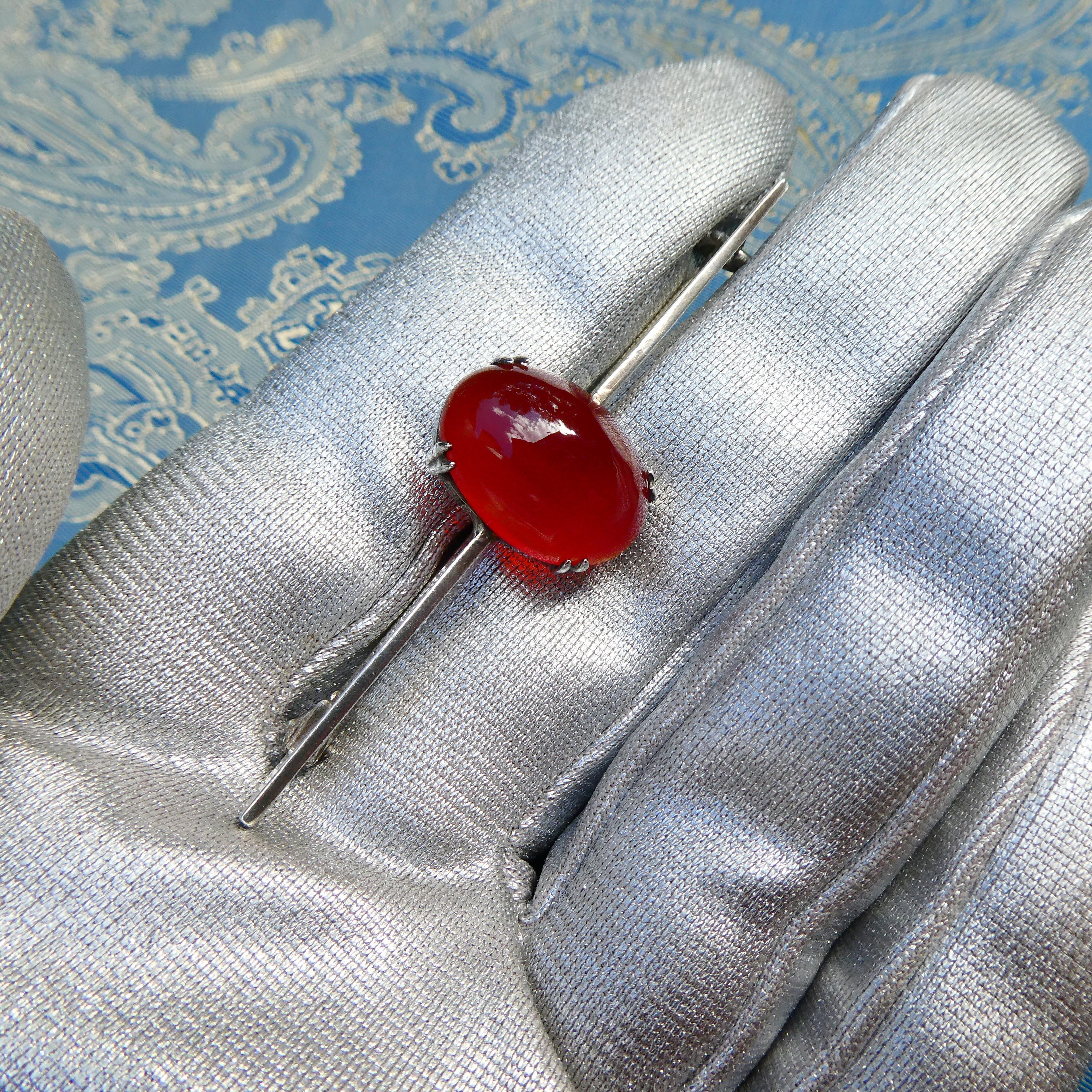 Antique Equestrian Deco Brooch Sterling Silver Carnelian Stock Pin c. 1910-1920