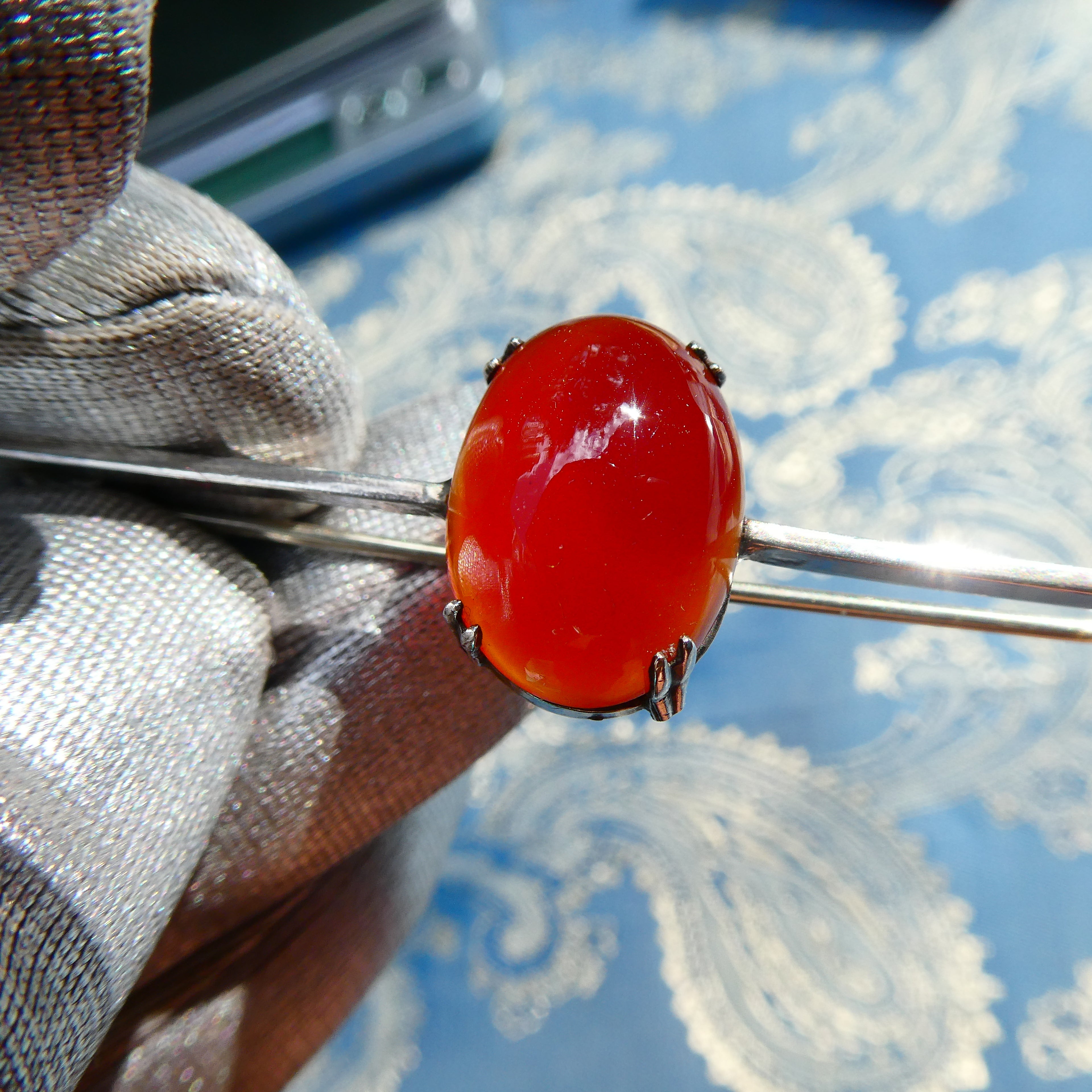 Antique Equestrian Deco Brooch Sterling Silver Carnelian Stock Pin c. 1910-1920
