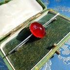 Antique Equestrian Deco Brooch Sterling Silver Carnelian Stock Pin c. 1910-1920