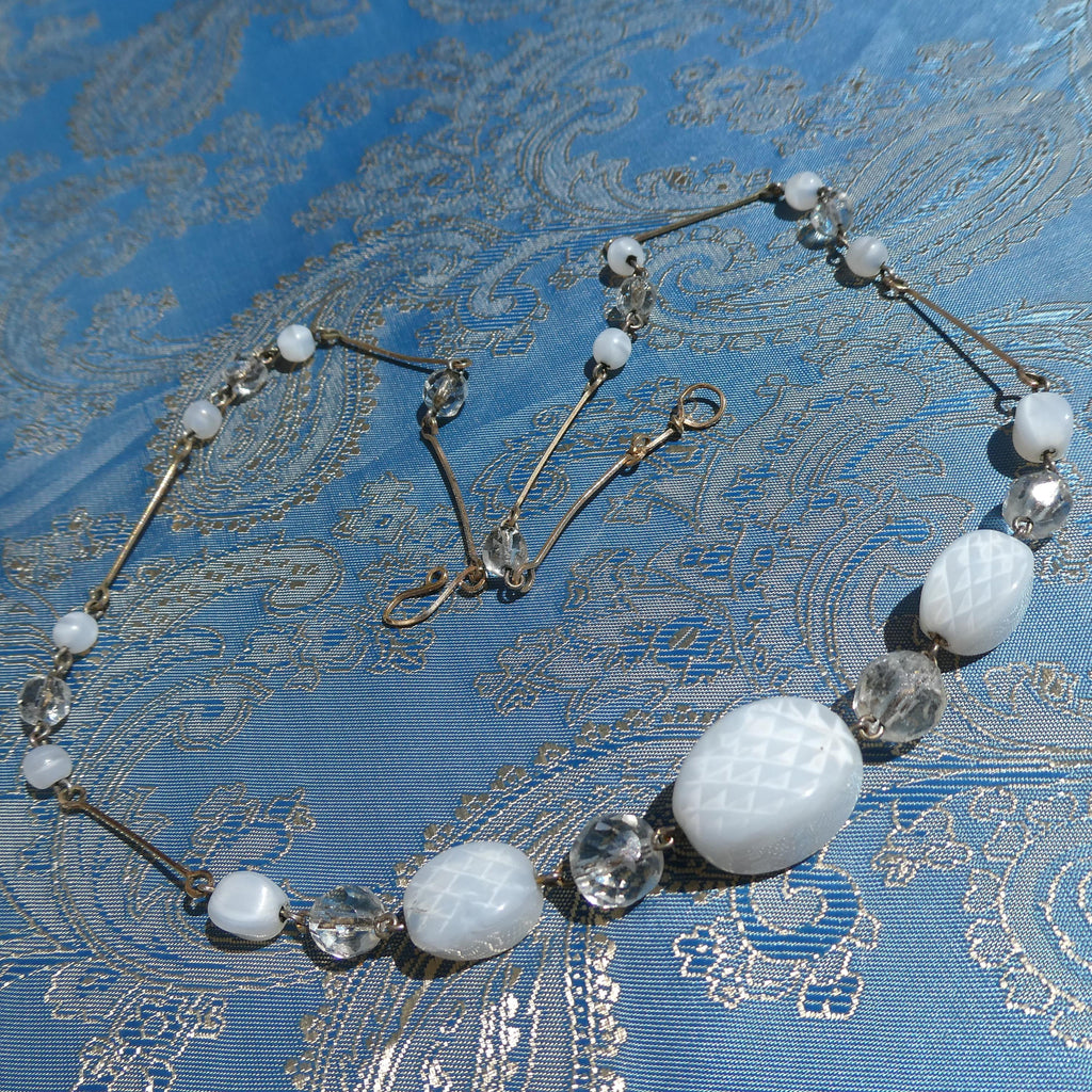 Antique Deco Czech Necklace 1920s Optical Illusion Art Glass Crystal Rolled Gold Wire Collar