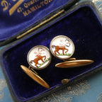 Antique Deco Cufflinks Sagittarius Zodiac Sign Intaglio Reverse Painted Essex Crystal Glass December Birthday