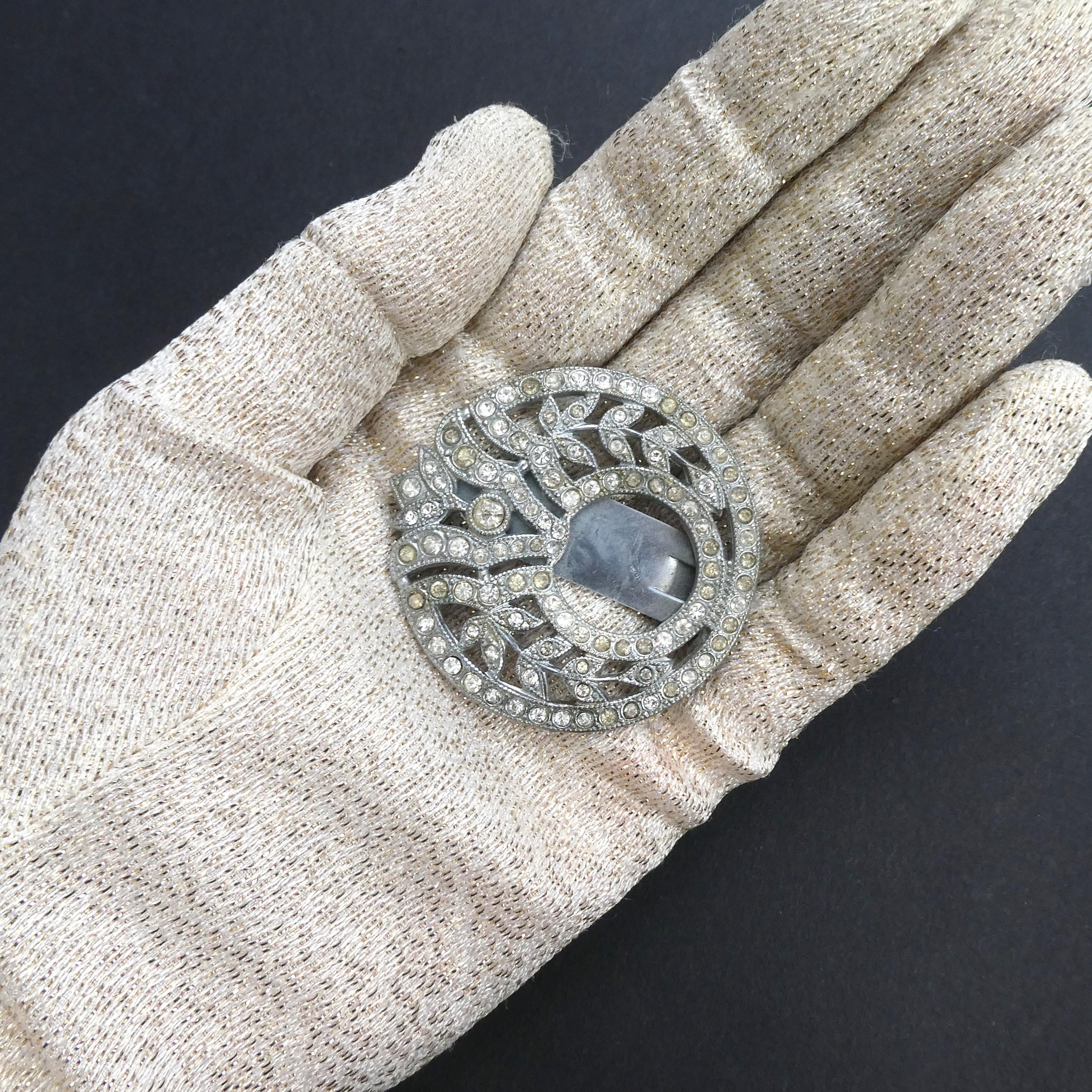 Antique Art Deco Dress Clip Brooch Large Diamante Buckle Pin