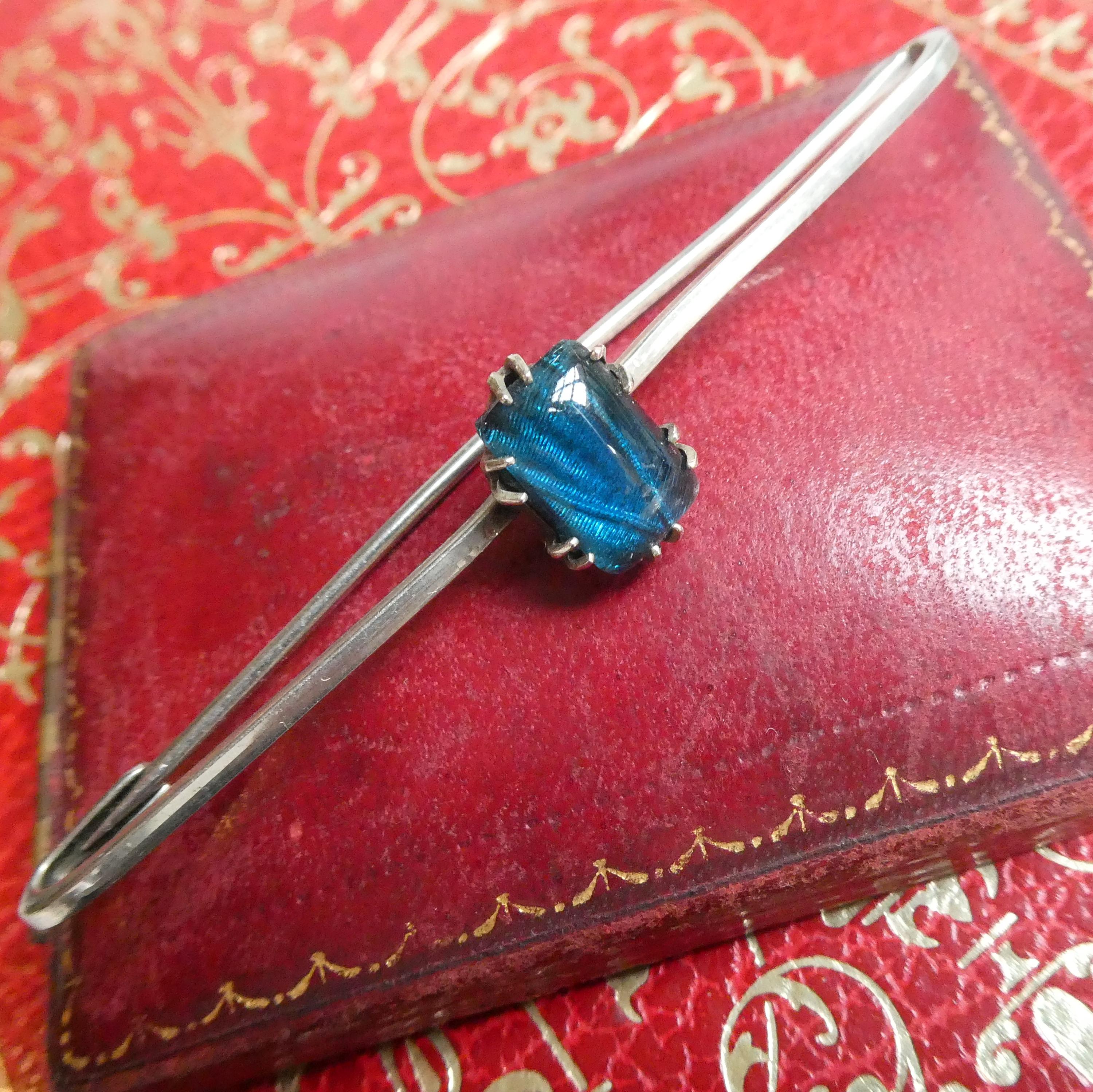 Antique Deco 1920s Bar Brooch Stock Tie Pin Simulated Butterfly Wing Pin