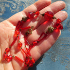 Antique 1920s Deco Neiger Brothers Necklace Chinoiserie Pierced Spheres & Blood Red Czech (Bohemian) Crystal