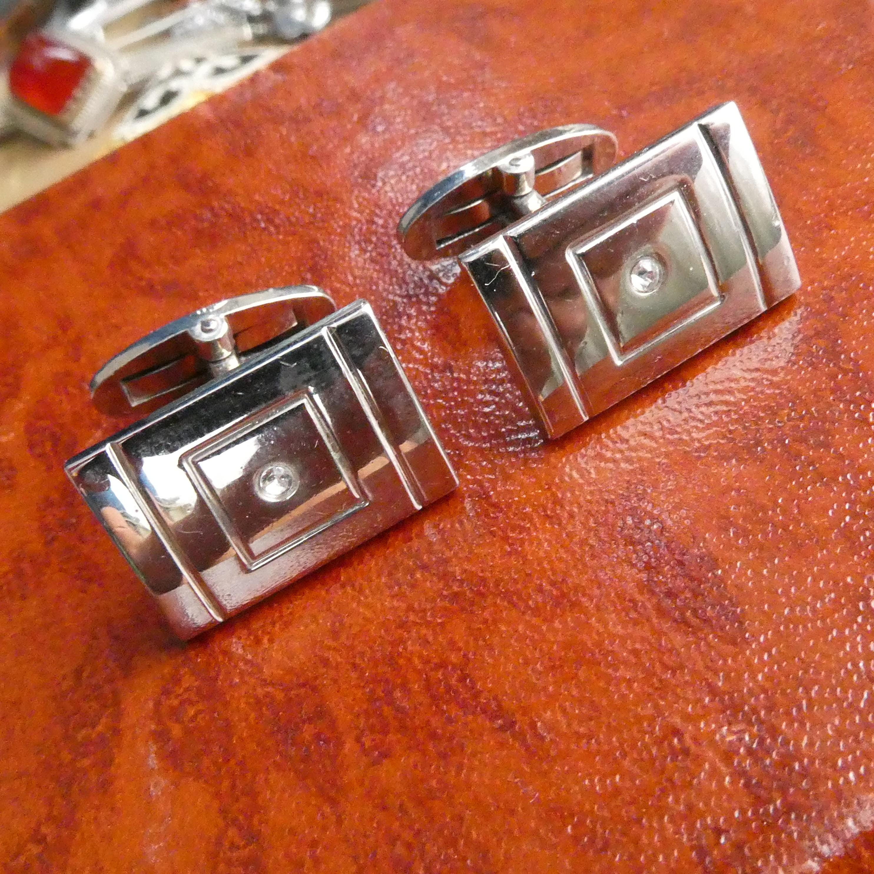 Vintage Cufflinks Mod Floating Diamond Paste Links Wedding Best Man Gift