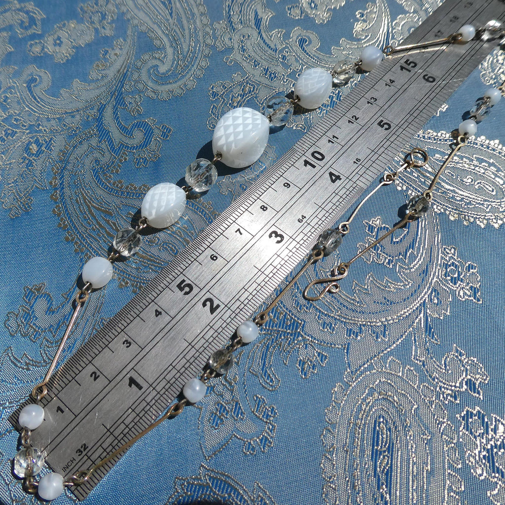 Antique Deco Czech Necklace 1920s Optical Illusion Art Glass Crystal Rolled Gold Wire Collar