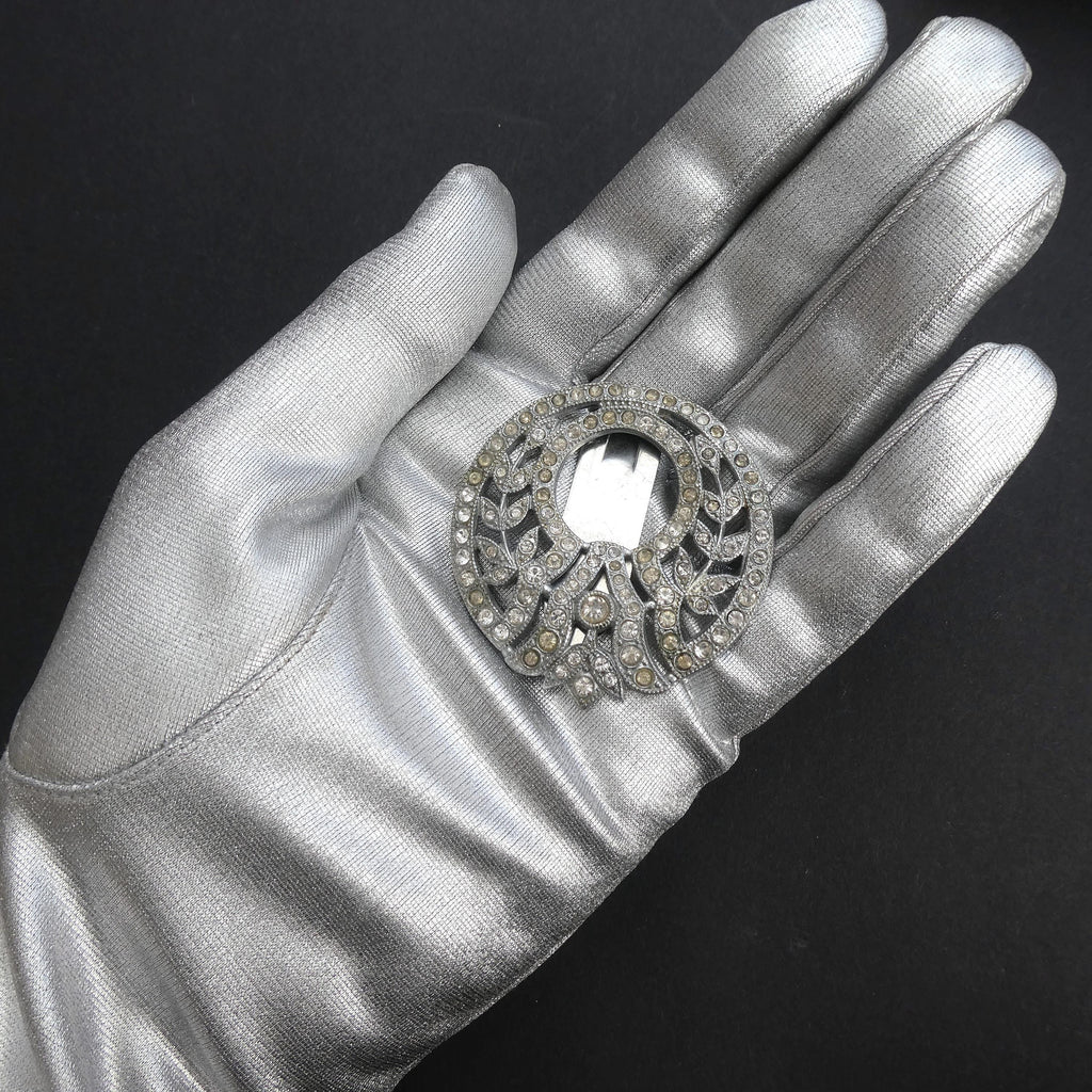 Vintage 1930s Deco Dress Clip Brooch Large Diamante Buckle Pin