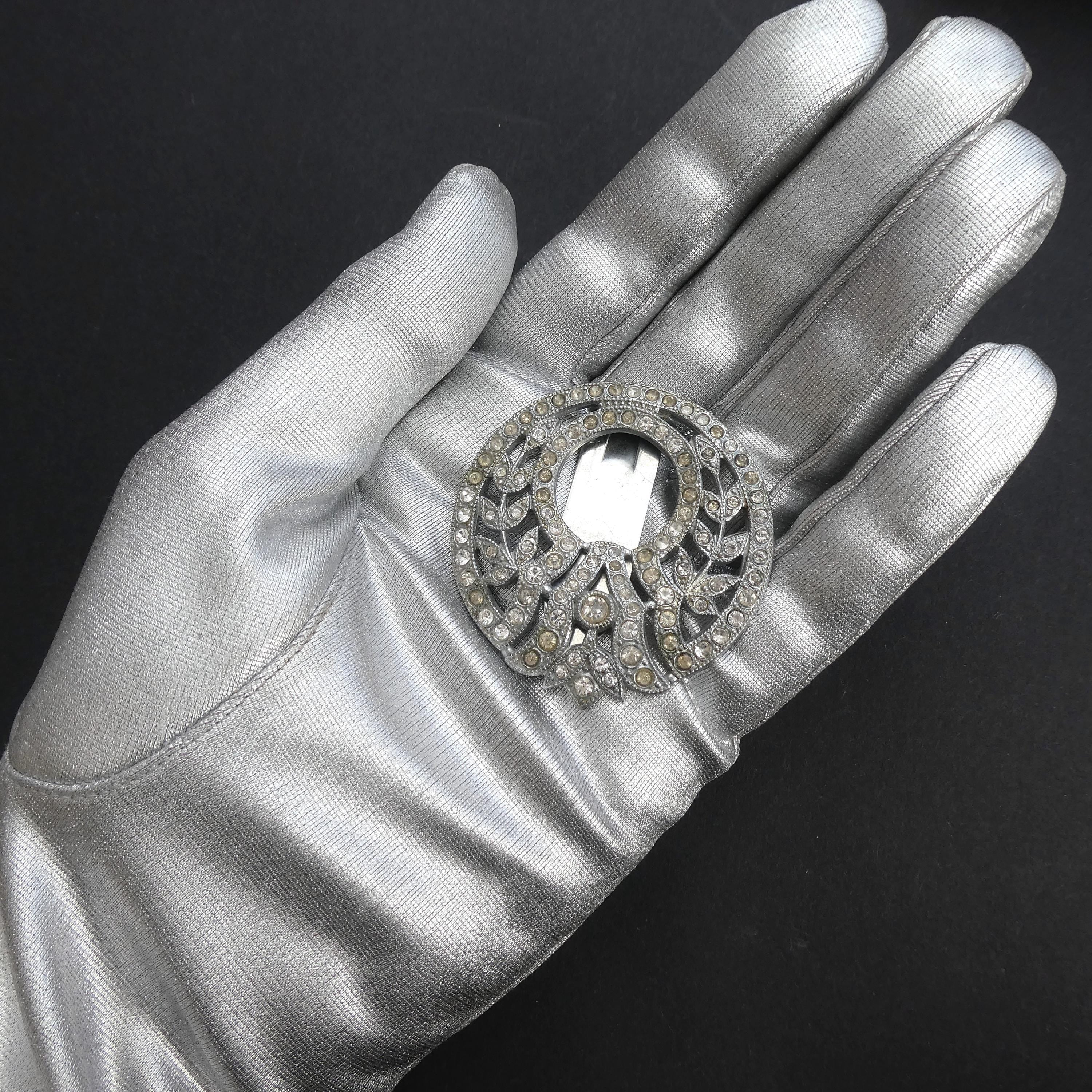 Vintage 1930s Deco Dress Clip Brooch Large Diamante Buckle Pin