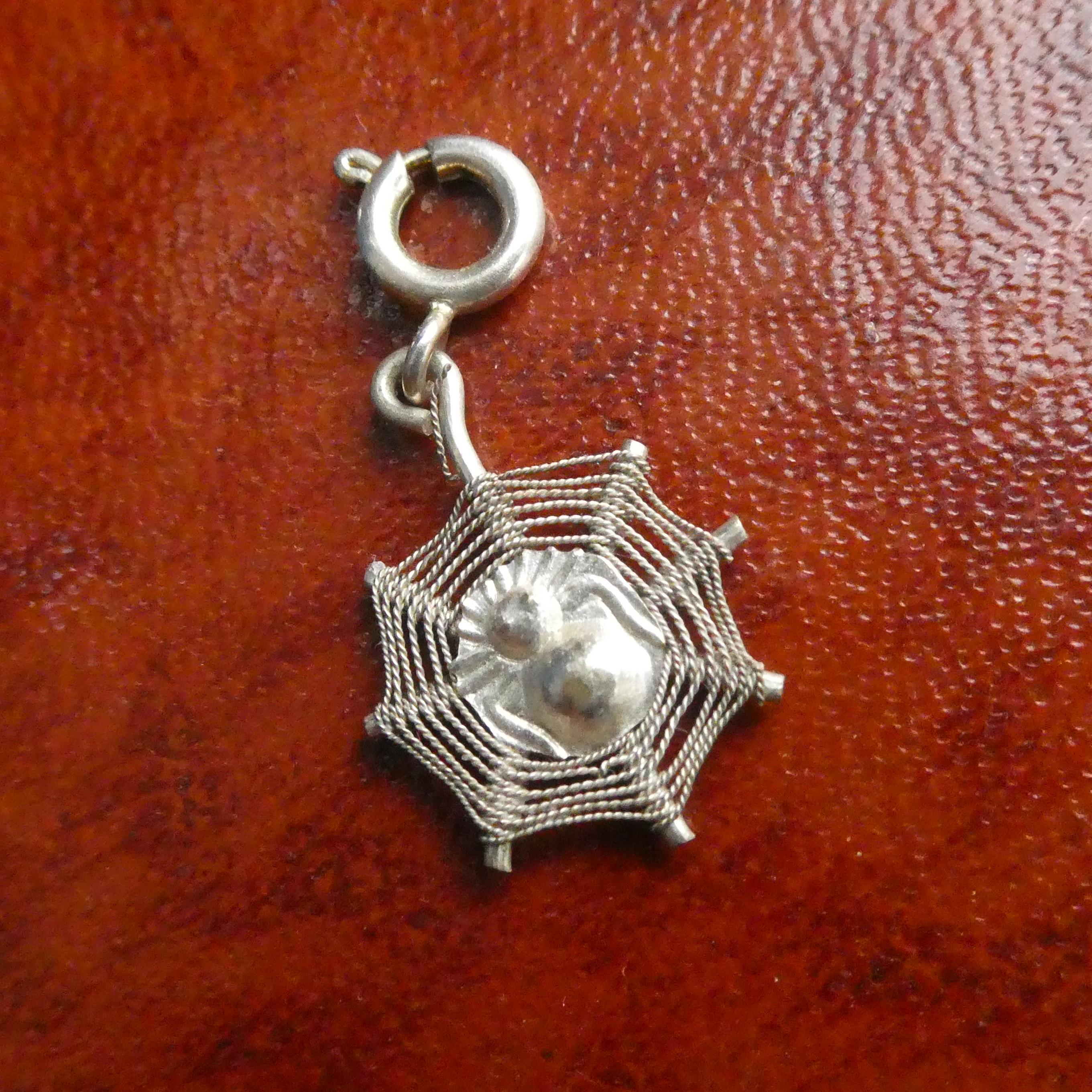 Vintage Silver Spider Charm Pendant for Bracelet Necklace Filigree Web Insect Charm