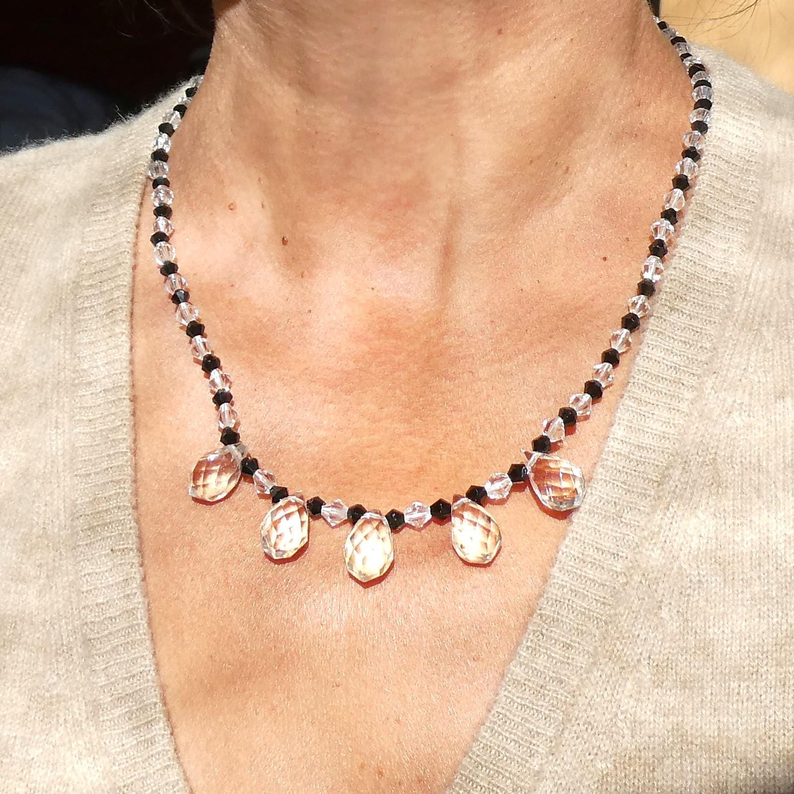 Vintage Deco Briolette Necklace Czech Bohemian Crystal Collar